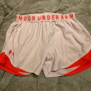 Under Armour Women's Pale Pink Shorts with Orange Trim